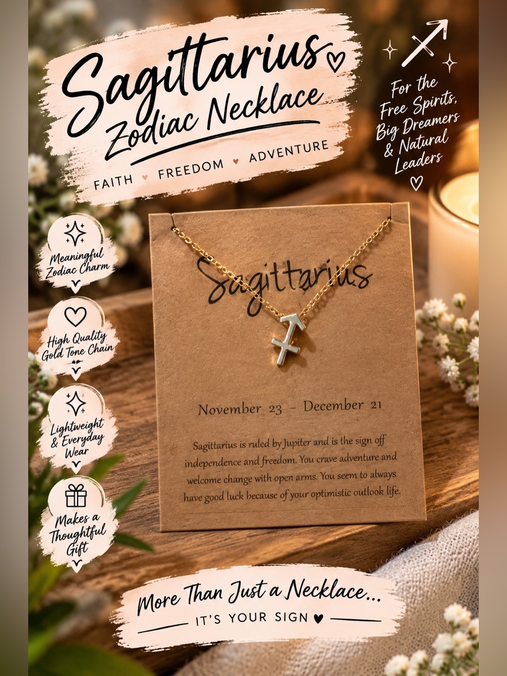 ✨ NEW ✨ Sagittarius Zodiac Necklace - Gold Tone Sagittarius Charm ✨